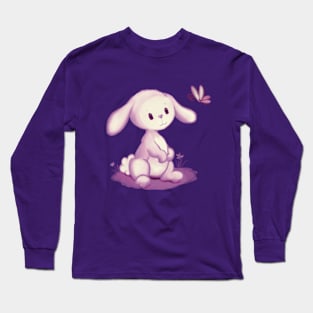 Cute little bunny watching a butterfly Long Sleeve T-Shirt